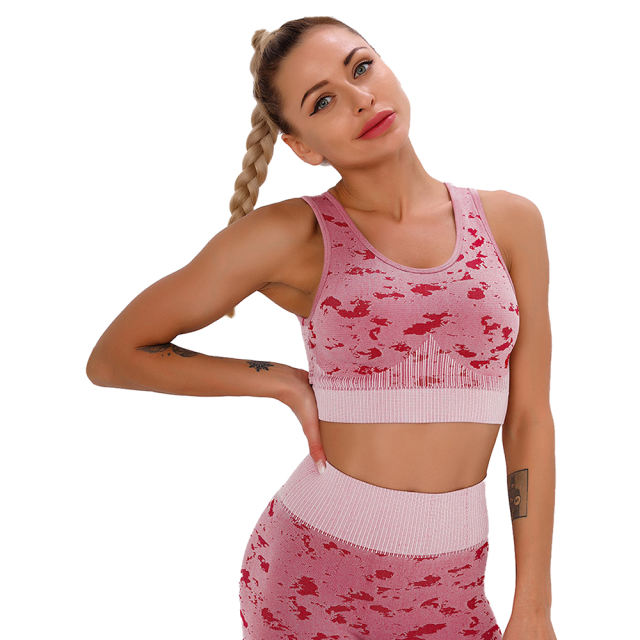 Wine Red Camo Print Sports Bra with High Waist Pant Set TQE00132-103