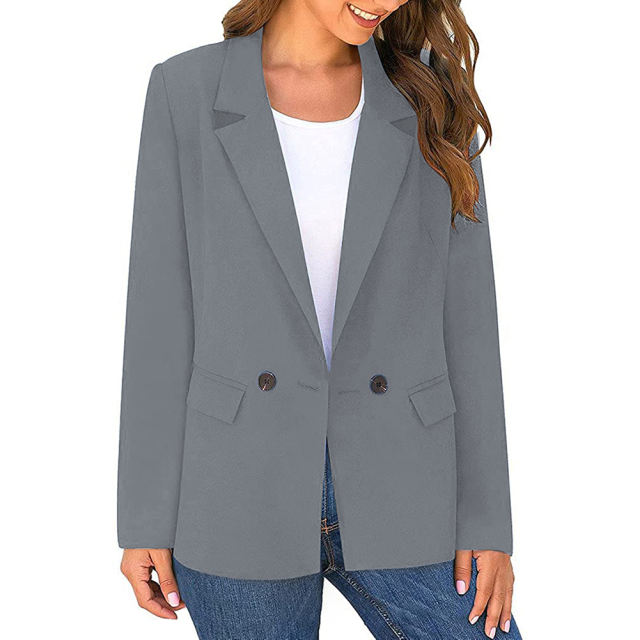 Dark Gray Lapel Collar Button Solid Color Blazer TQK260054-26