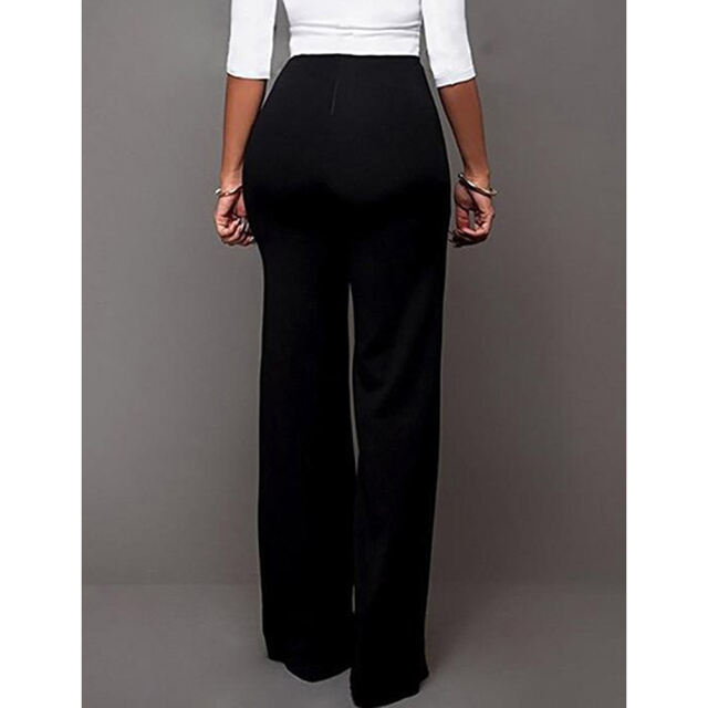 Black Button Detail Casual Flare Pants TQV510097-2