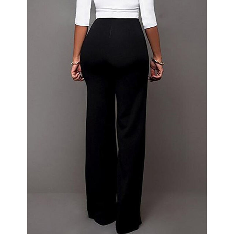 Black Button Detail Casual Flare Pants TQV510097-2