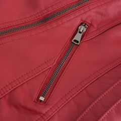 Red Zipper Slim Fit Motorcycle PU Leather Jacket TQK280090-3