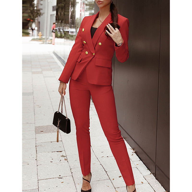 Red OL Button Blazer and Pants Set TQF711043-3