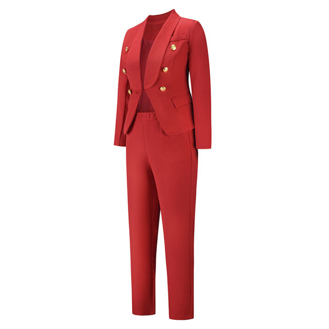 Red OL Button Blazer and Pants Set TQF711043-3