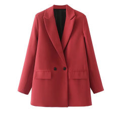 Red Lapel Collar Button Solid Color Blazer TQK260054-3