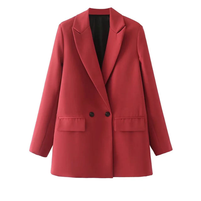 Red Lapel Collar Button Solid Color Blazer TQK260054-3