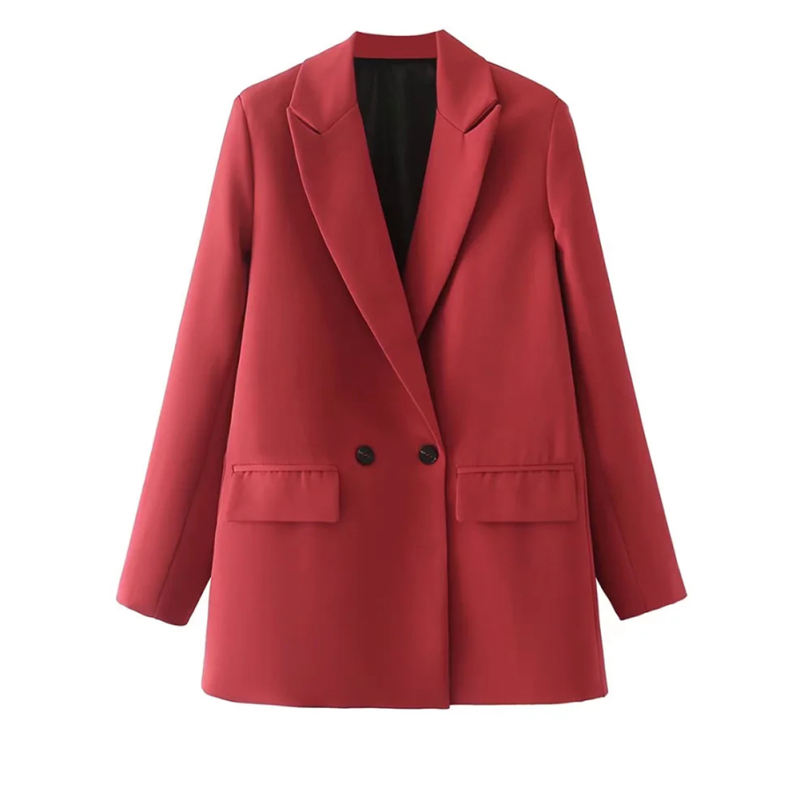 Red Lapel Collar Button Solid Color Blazer TQK260054-3