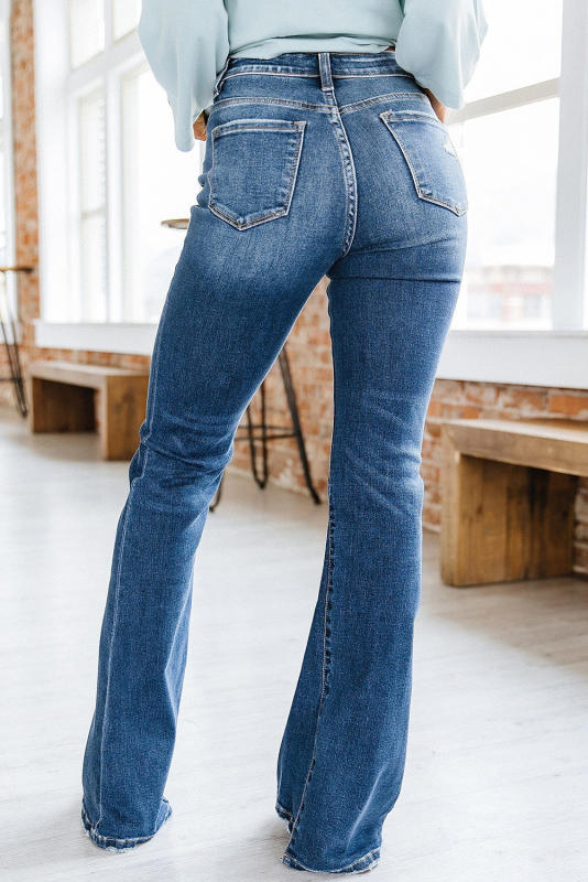 Sky Blue Medium Wash High Rise Flare Jeans LC7871396-4
