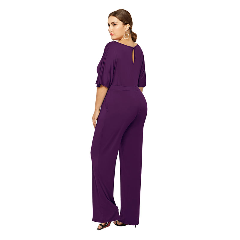 Purple Wide Leg Plus Size Jumpsuit TQK550059-8