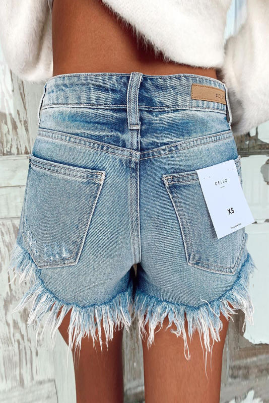 Frayed Tasseled High Waist Denim Shorts LC781478-4