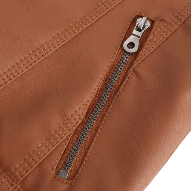 Camel Removable Hooded Washed PU Leather Jacket TQK280096-58