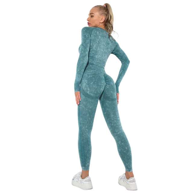 Dark Green Nylon Seamless Long Sleeve Pant Yoga Set TQE91361-36