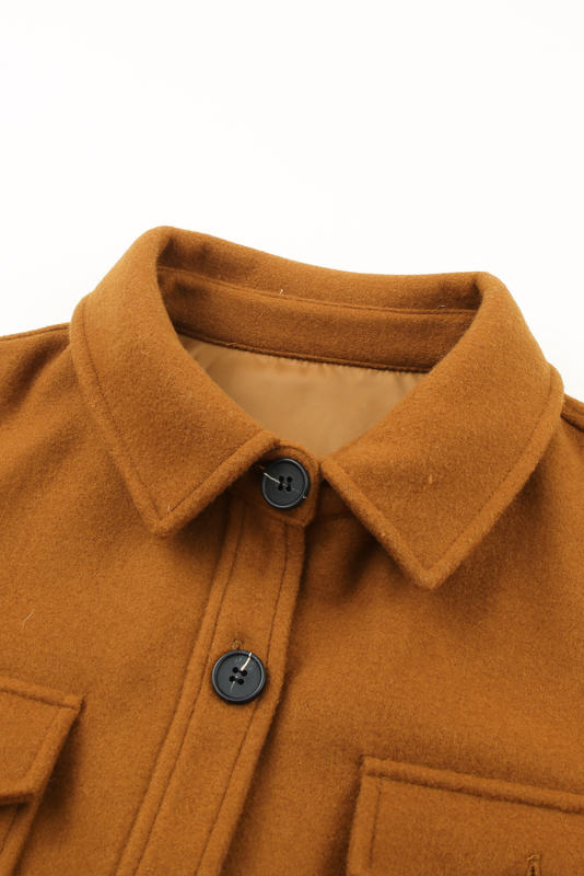 Brown Long Sleeve Pockets Buttoned Shirt Jacket LC8512409-17