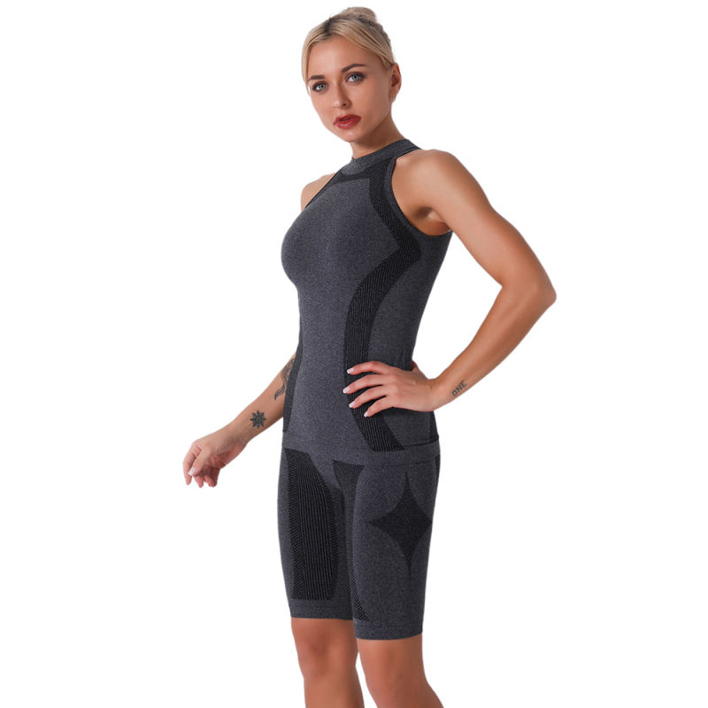 Dark Gray Seamless Sleeveless Tank Sports Set TQE00136-26