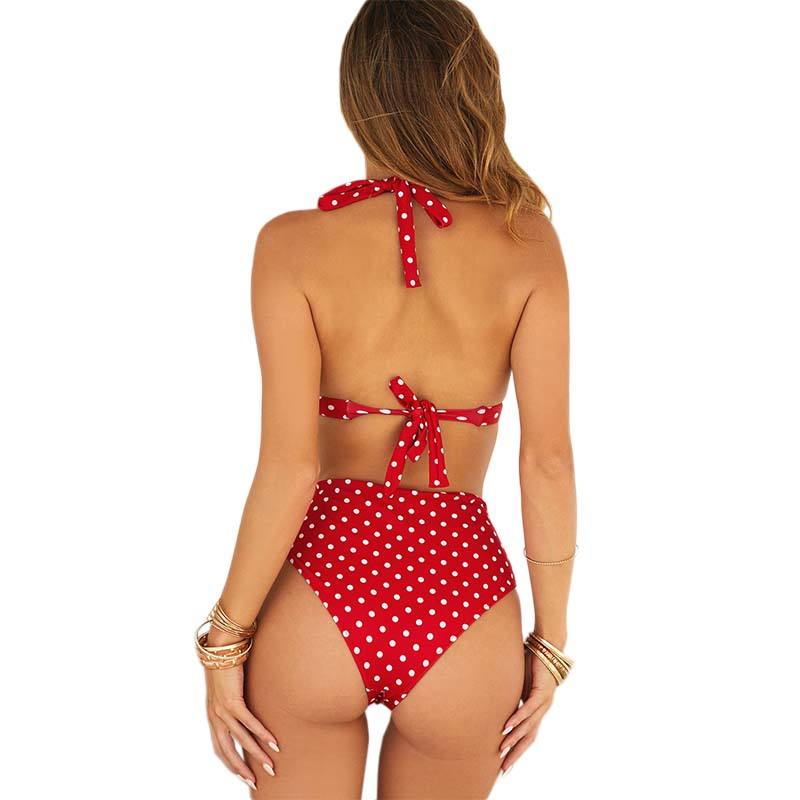 Red Polka Dot Halter 2pcs Bikini Swimsuit