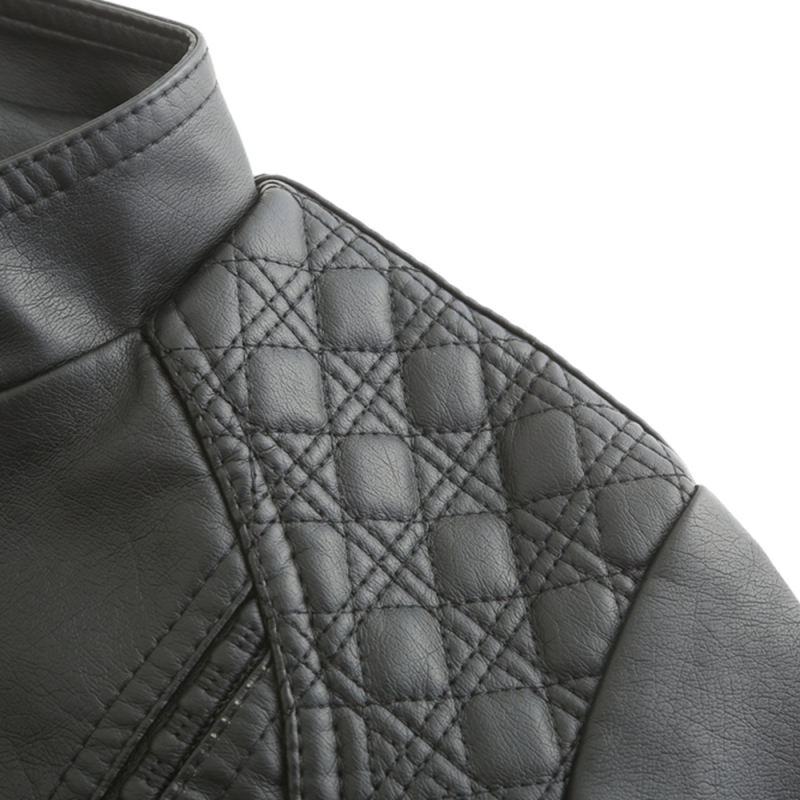 Black Classic Style Stand Collar PU Leather Jacket TQK280092-2