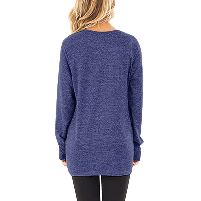 Blue Long Sleeve Side Twist Knotted Blouse