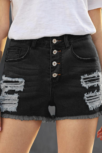 Black Gypsy Mid-rise Distressed Denim Shorts LC78858-2