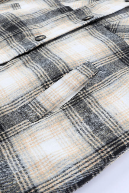 Black Vintage Plaid Fleece Lining Jacket LC854187-2