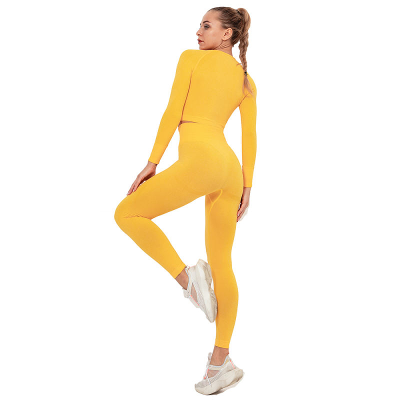Yellow Seamless Long Sleeve Yoga Sports Set TQE00135-7
