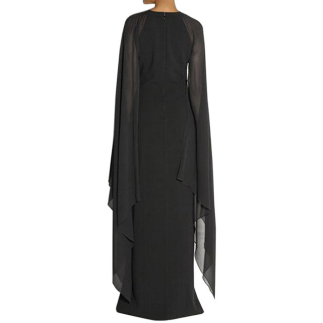 Black Crepe Flared Sleeve Bodycon Maxi Dress LCSN070-2