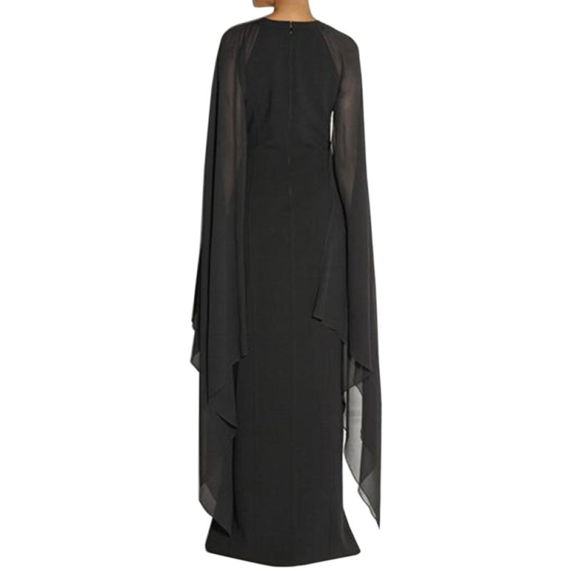 Black Crepe Flared Sleeve Bodycon Maxi Dress LCSN070-2