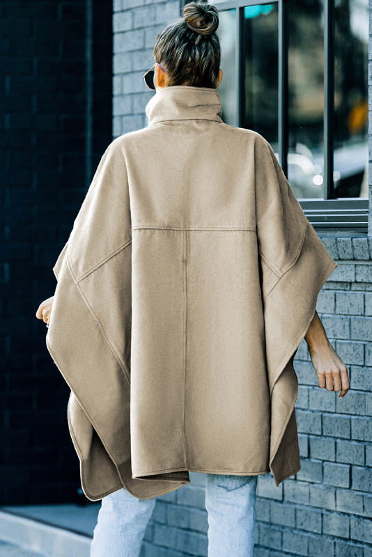 Khaki Snap Button Turn-down Collar Cape Coat LC859002-16