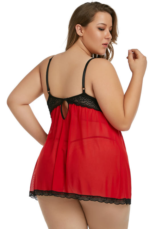 Red Plus Size Peek-a-boo Valentine Babydoll LC31143-3