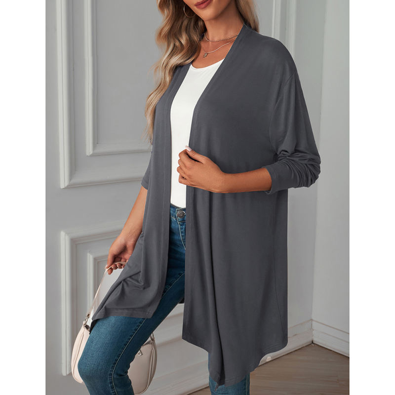 Dark Gray Cotton Blend 1/2 Sleeve Lightweight Small Coat TQK280179-26