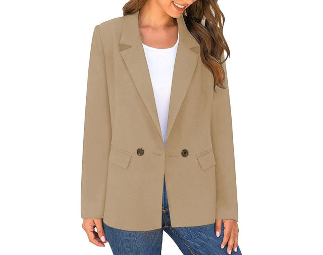 Khaki Lapel Collar Button Solid Color Blazer TQK260054-21