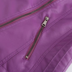 Purple Zipper Slim Fit Motorcycle PU Leather Jacket TQK280090-8