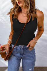 Black Pink Plain Waffle Knit U Neck Tank Top LC2567709-2