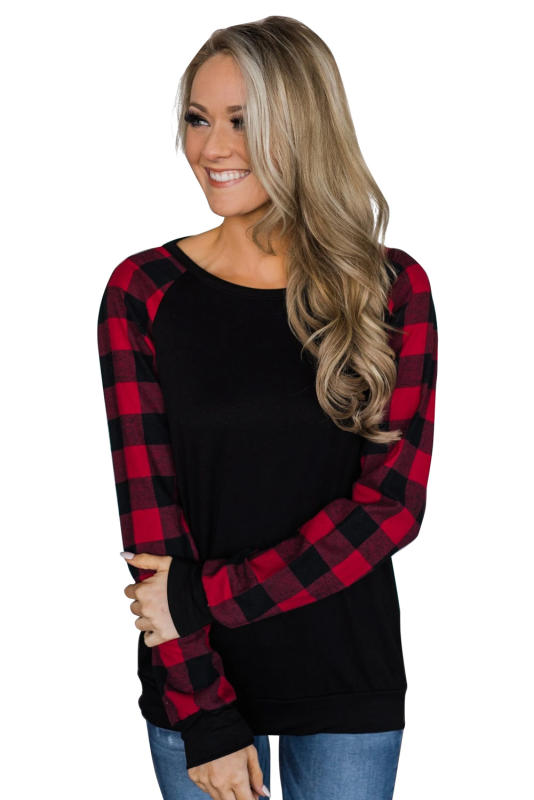 Red Buffalo Plaid Long Sleeve Black Sweatshirt LC2532215-2