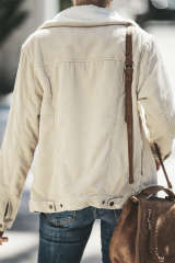 Khaki Fold Over Collar Zipper Plain Jacket LC85302-16