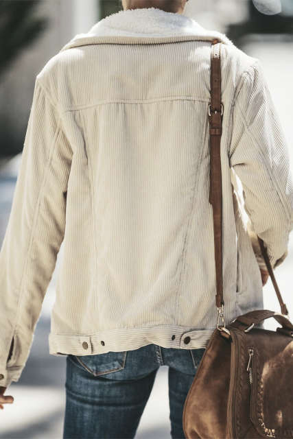 Khaki Fold Over Collar Zipper Plain Jacket LC85302-16