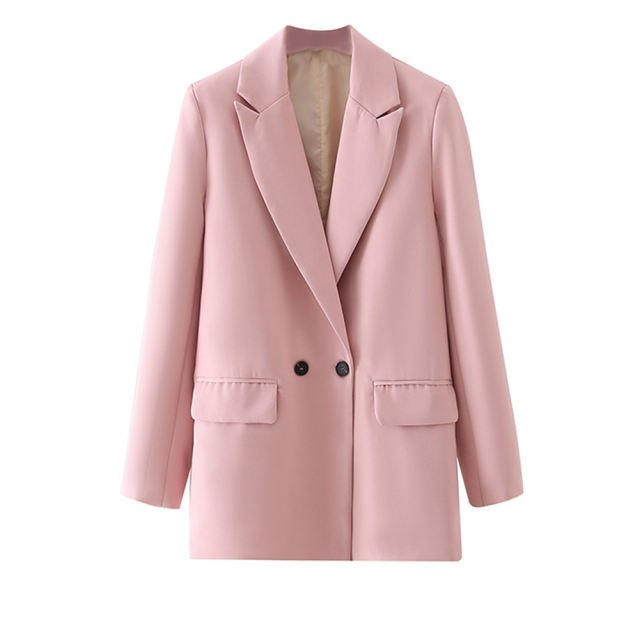 Pink Lapel Collar Button Solid Color Blazer TQK260054-10