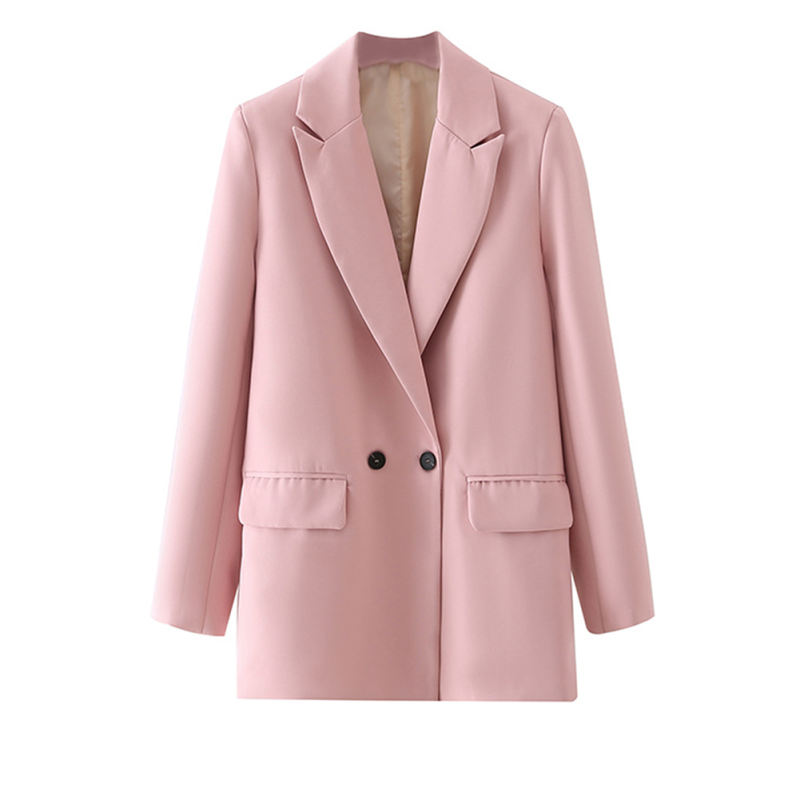 Pink Lapel Collar Button Solid Color Blazer TQK260054-10