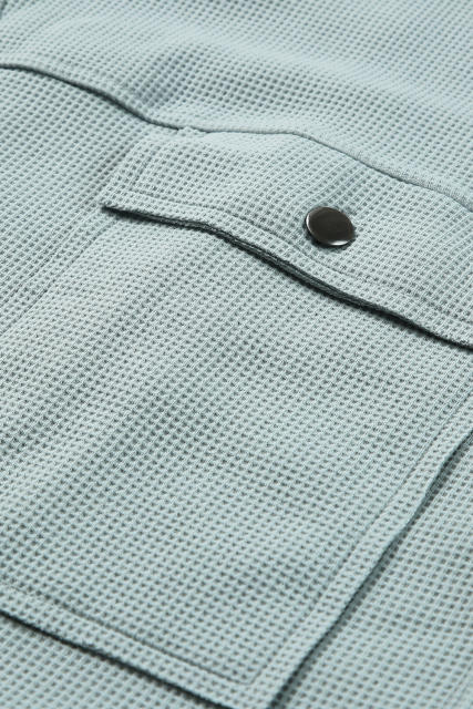 Sky Blue Waffle Knit Buttons Cropped Jacket with Pockets  LC8512529-4