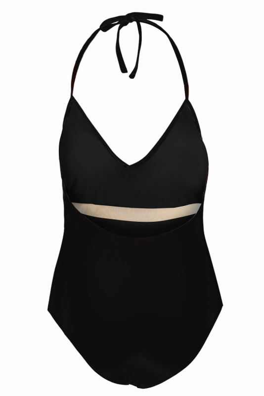 Black Mesh Patchwork One-piece Swimsuit