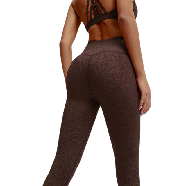 Coffee Front Criss-cross Bra with Pant Yoga Set TQE91346-15