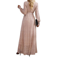 Champagne Sequin V Neck High Split Maxi Dress TQK311352-53