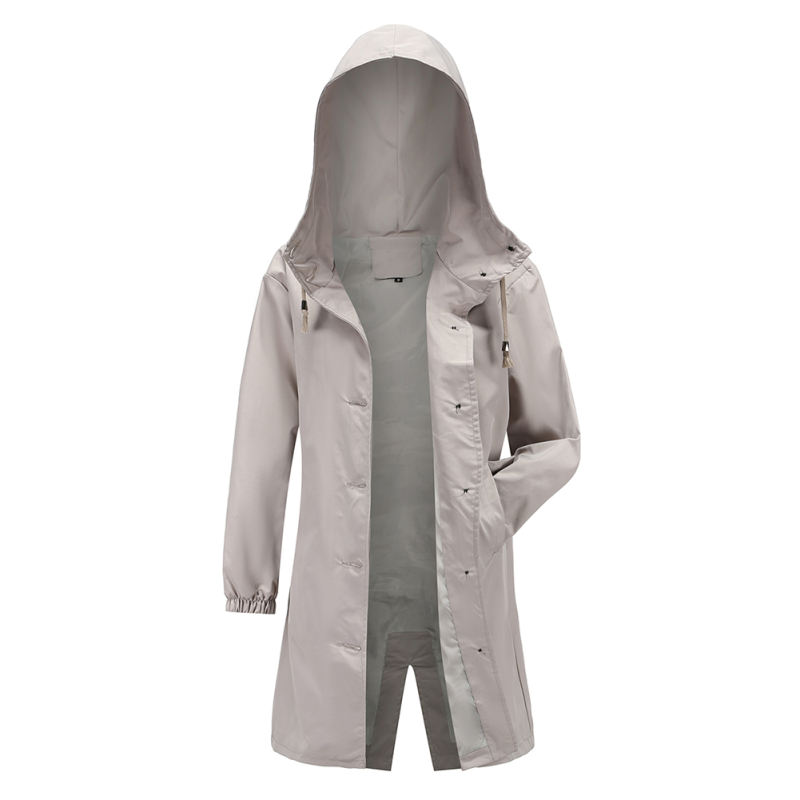 Light Gray Weatherproof Hooded Outdoor Rainproof Coat TQK280160-25