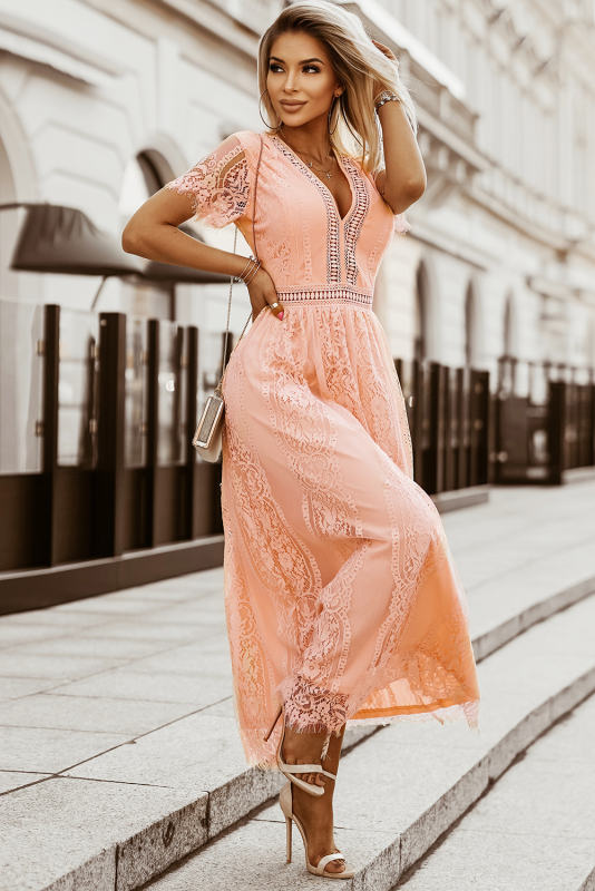 Pink Fill Your Heart Lace Maxi Dress LC611316-10