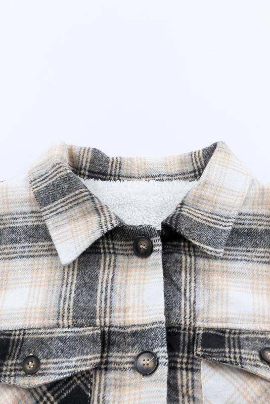 Black Vintage Plaid Fleece Lining Jacket LC854187-2