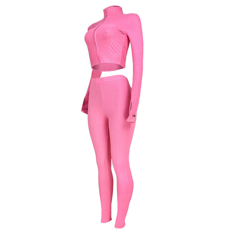 Rosy Cotton Blend Zipper Datail Long Sleeve Top with Pant Set TQK710132-6