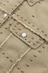 Khaki Frayed Trim Rivet Denim Jacket LC788104-16