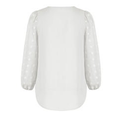 White V Neck Chiffon Long Sleeve Blouse TQK210640-1