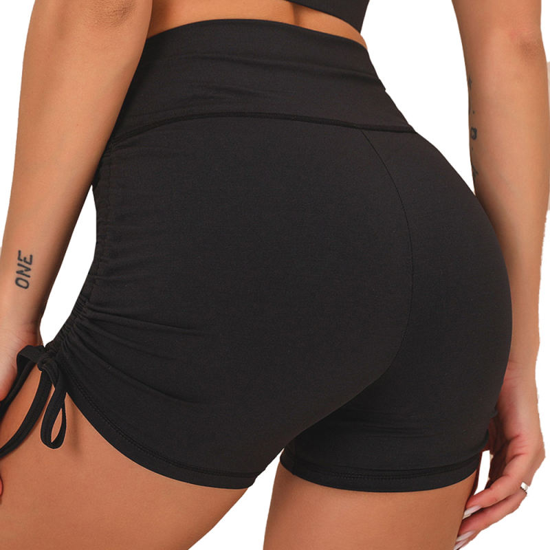 Black Sides Drawstring Short Sleeve Yoga Short Set TQK710241-2