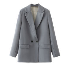 Dark Gray Lapel Collar Button Solid Color Blazer TQK260054-26