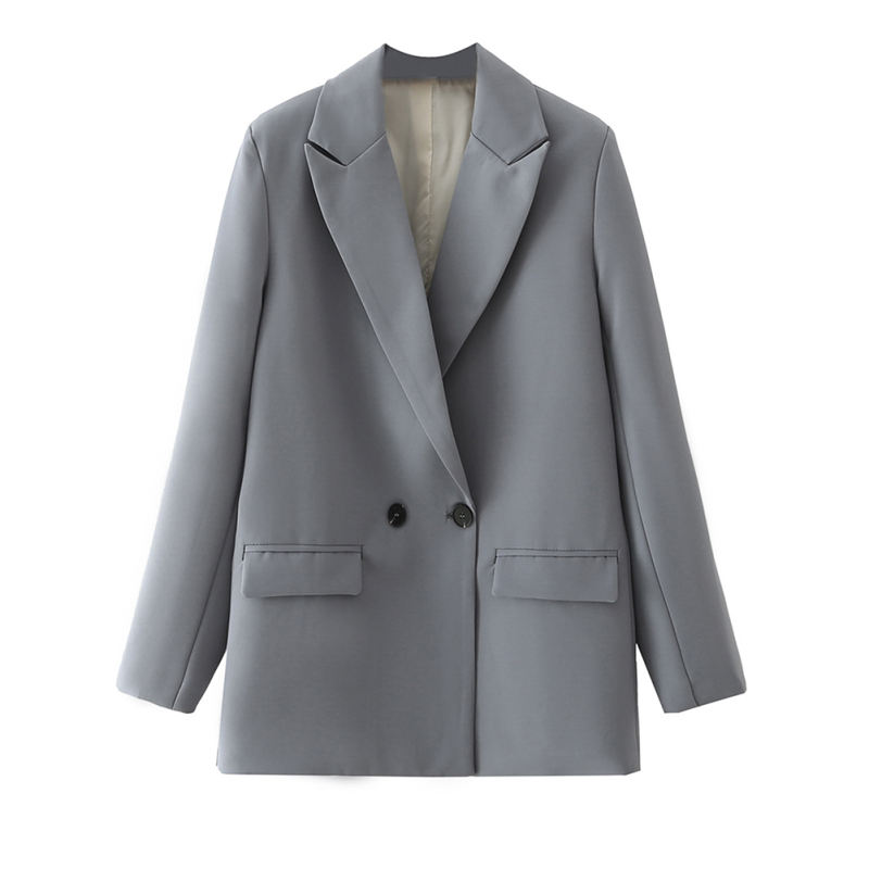 Dark Gray Lapel Collar Button Solid Color Blazer TQK260054-26