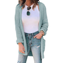 Light Green Waffle Knit Cardigan with Pockets TQK271081-28